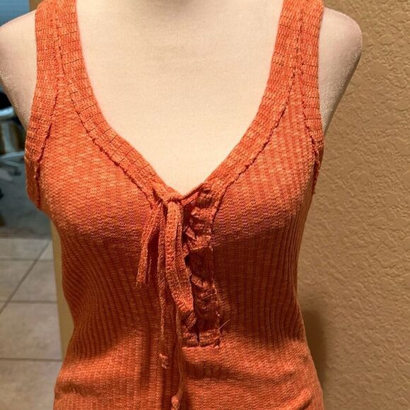 Forever 21 Women's M Lace Up Sweater Knit Mini Dress Orange Peach Bodycon New - Picture 3 of 8
